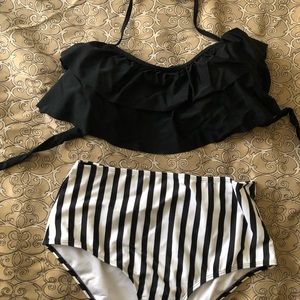 Black and white bathing suit high waisted